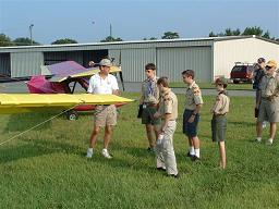 Richard Logue talking to Troop 89 about how ailerons work. (click on photo to view full sized image)